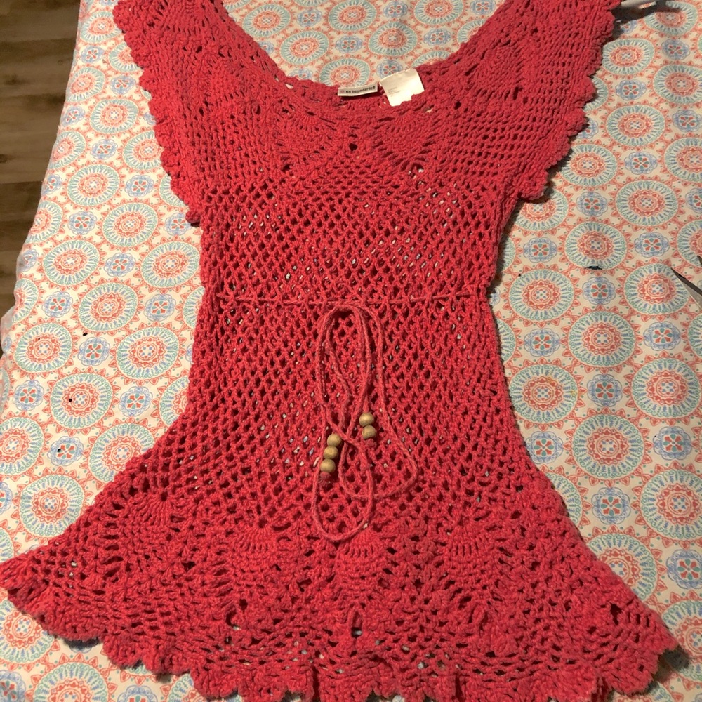 Pink crochet net shirt
